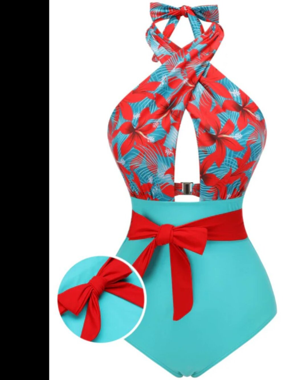 Retro Stage Teal/Red Halter Style Swimsuit